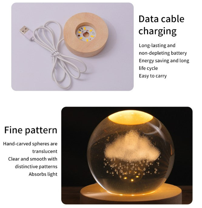 Luminous Crystal Ball Galaxy Night Light Decoration 3D Laser Carved - Saturn